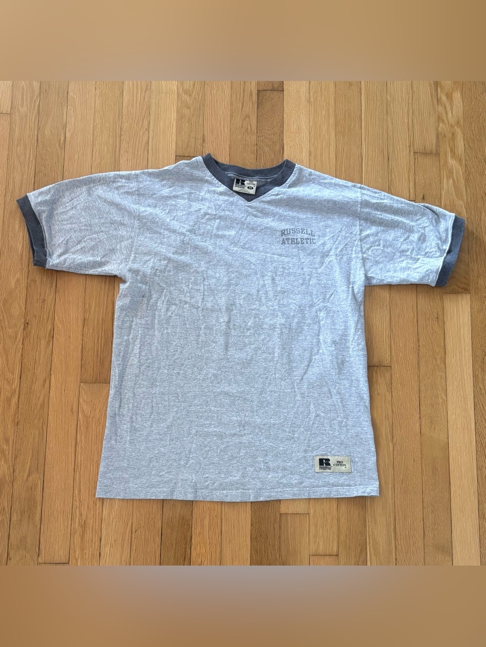 Vintage 90s Russell Athletic Pro Cotton Shirt V-Neck Ringer Made In USA M